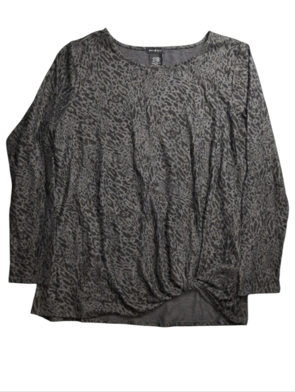 Max & Mia Twist Hem Leopard Print Black/Gray Sweater SZ XL